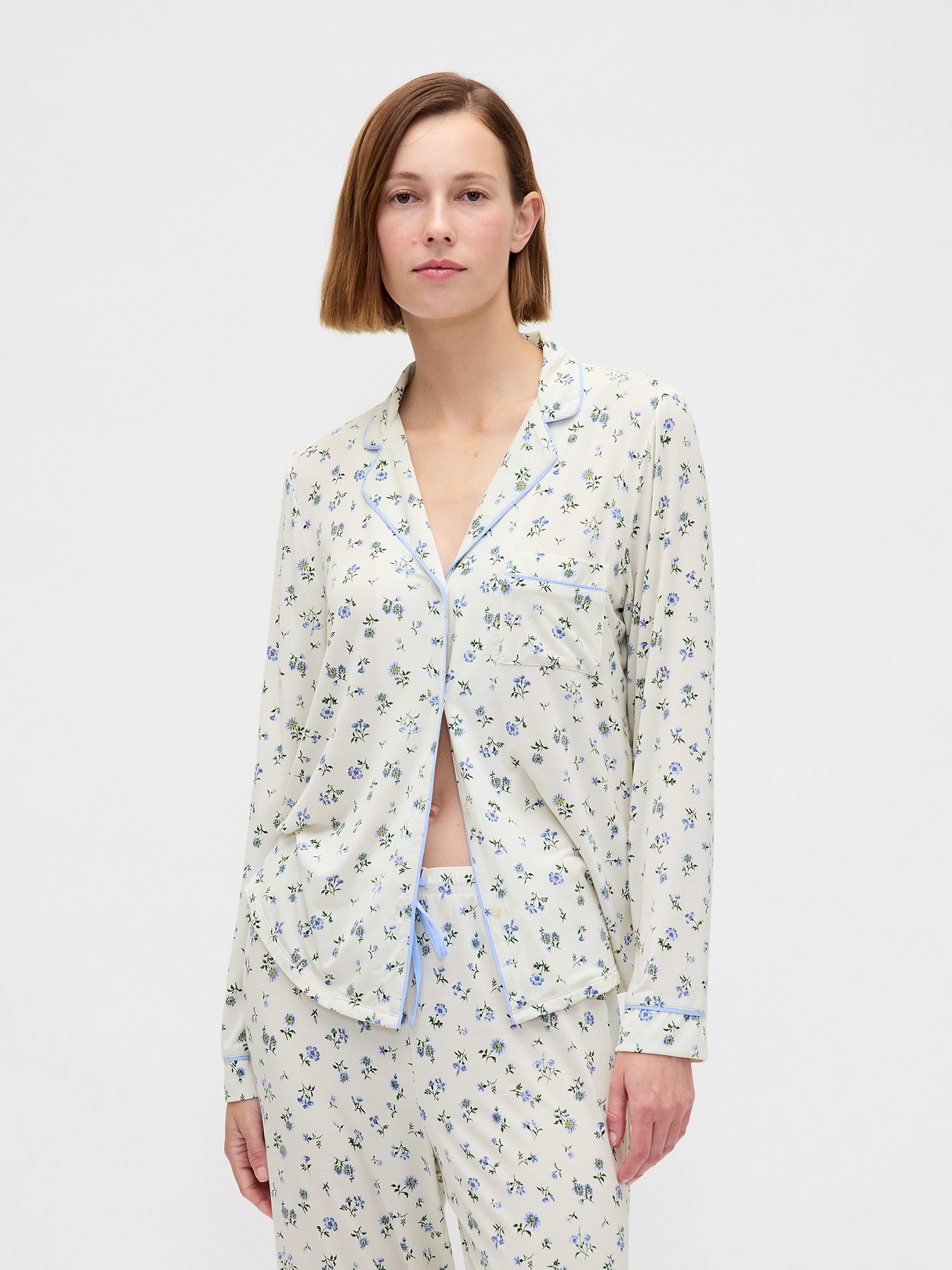 SoftMade Modal PJ Top - White floral print