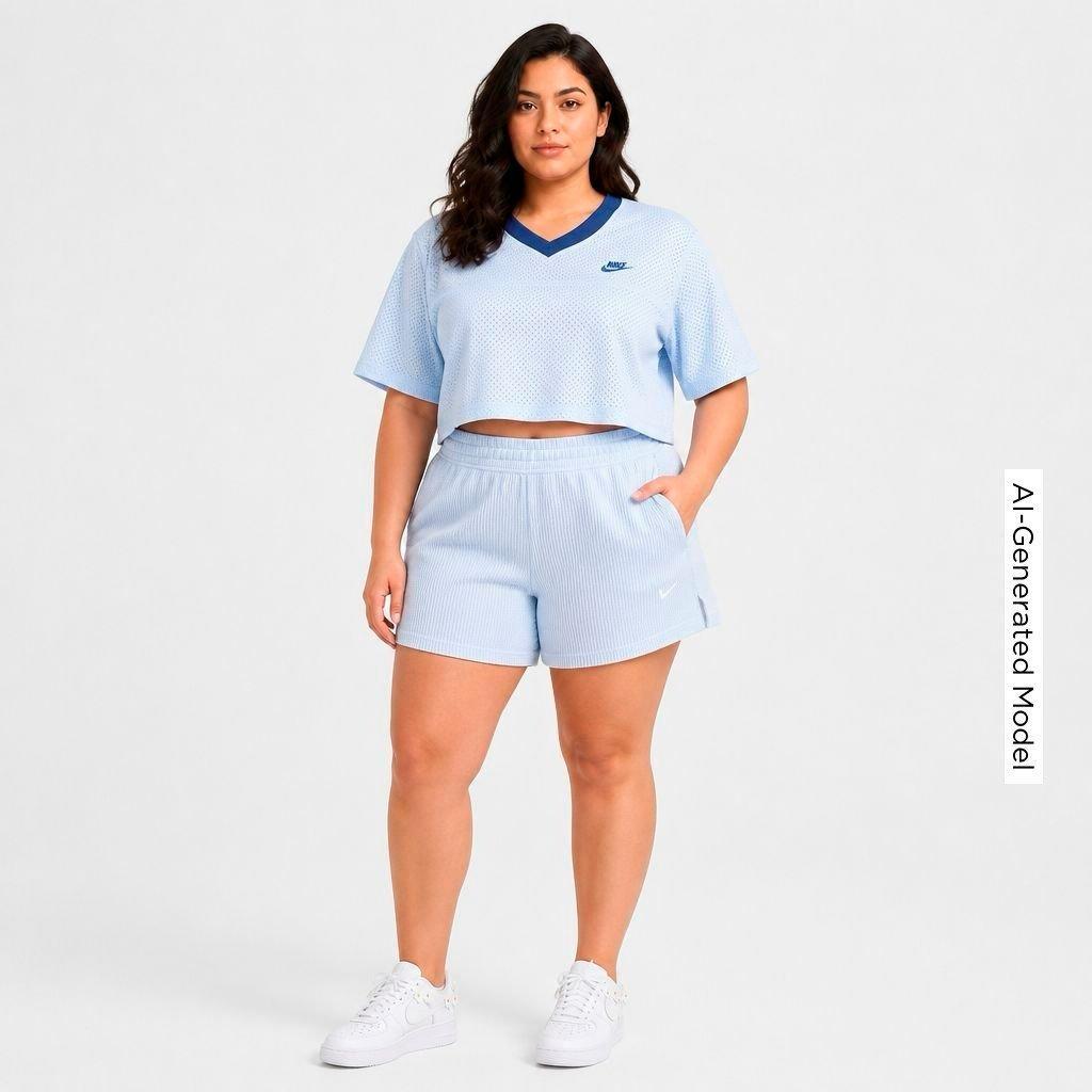 Women's Nithtke Sportswear Chill Waffle Loose Mid-Rise Shorts - Hydrogen Blue/Sail