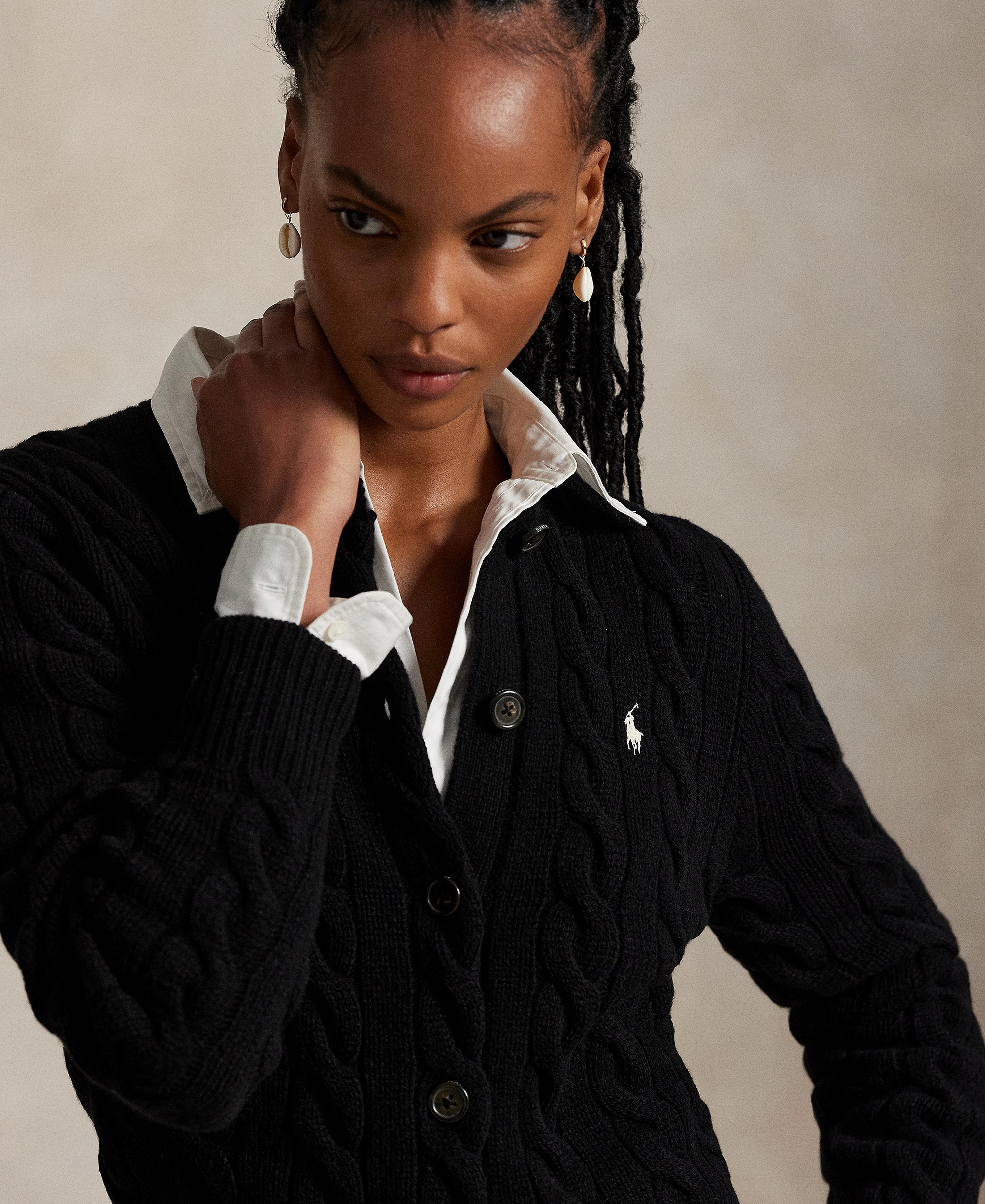 Polo Ralph Lauren Women's Cable-Knit Wool-Cashmere Cardigan Sweater - Polo Black