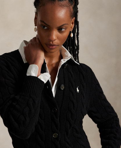Polo Ralph Lauren Women's Cable-Knit Wool-Cashmere Cardigan Sweater - Polo Black