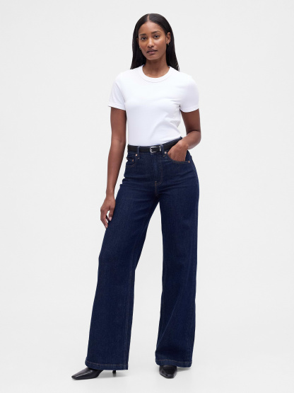 Curvy High Rise Stride Wide-Leg Jeans - Dark indigo
