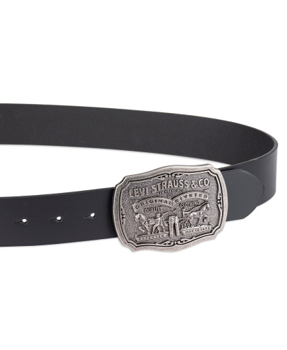 Levi's Men's Leather Belt with Plaque Buckle - Black