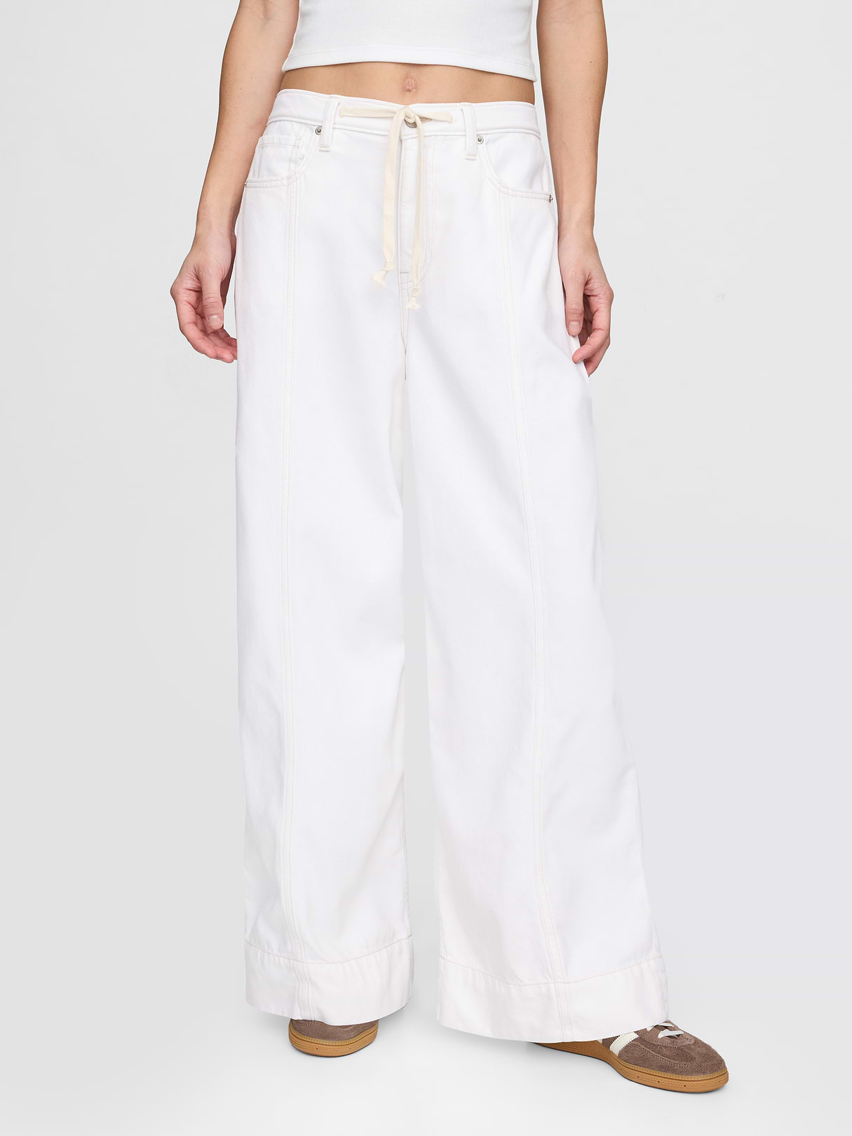 Mid Rise Denim Stripe Baggy Jeans - Optic white
