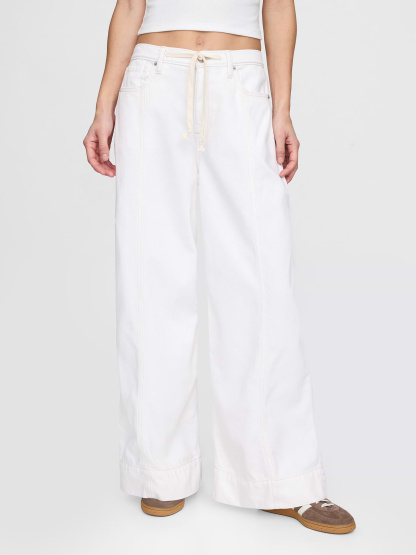 Mid Rise Denim Stripe Baggy Jeans - Optic white