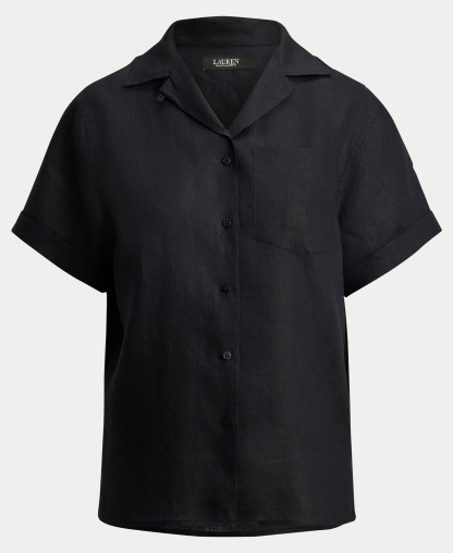 Lauren Ralph Lauren Women's Linen Short-Sleeve Camp Shirt - Black
