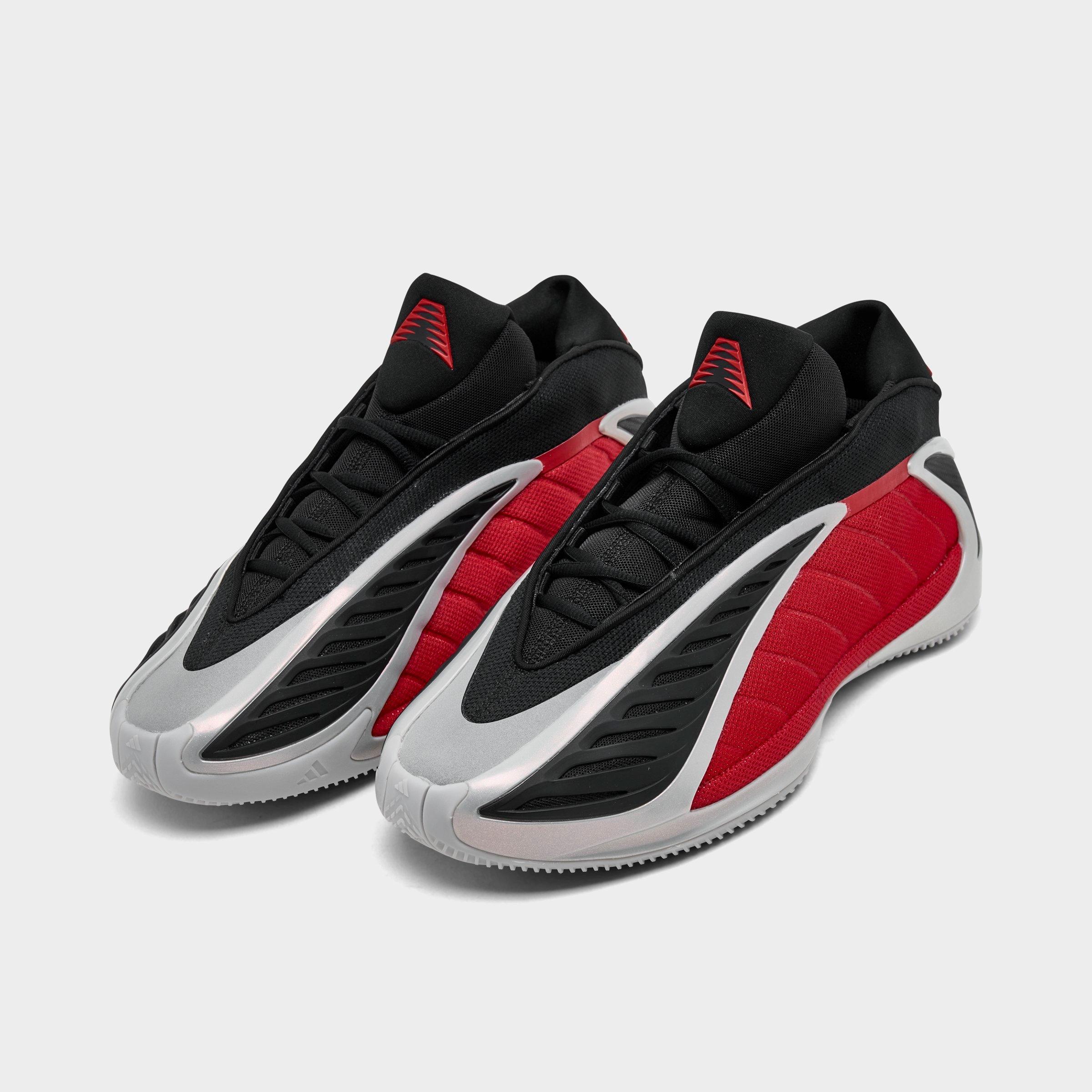 Men's adidas Anthony Edwards 2 Basketball Shoes - Silver Metallic/Pure Ruby/Core Black - Both shoes facing left