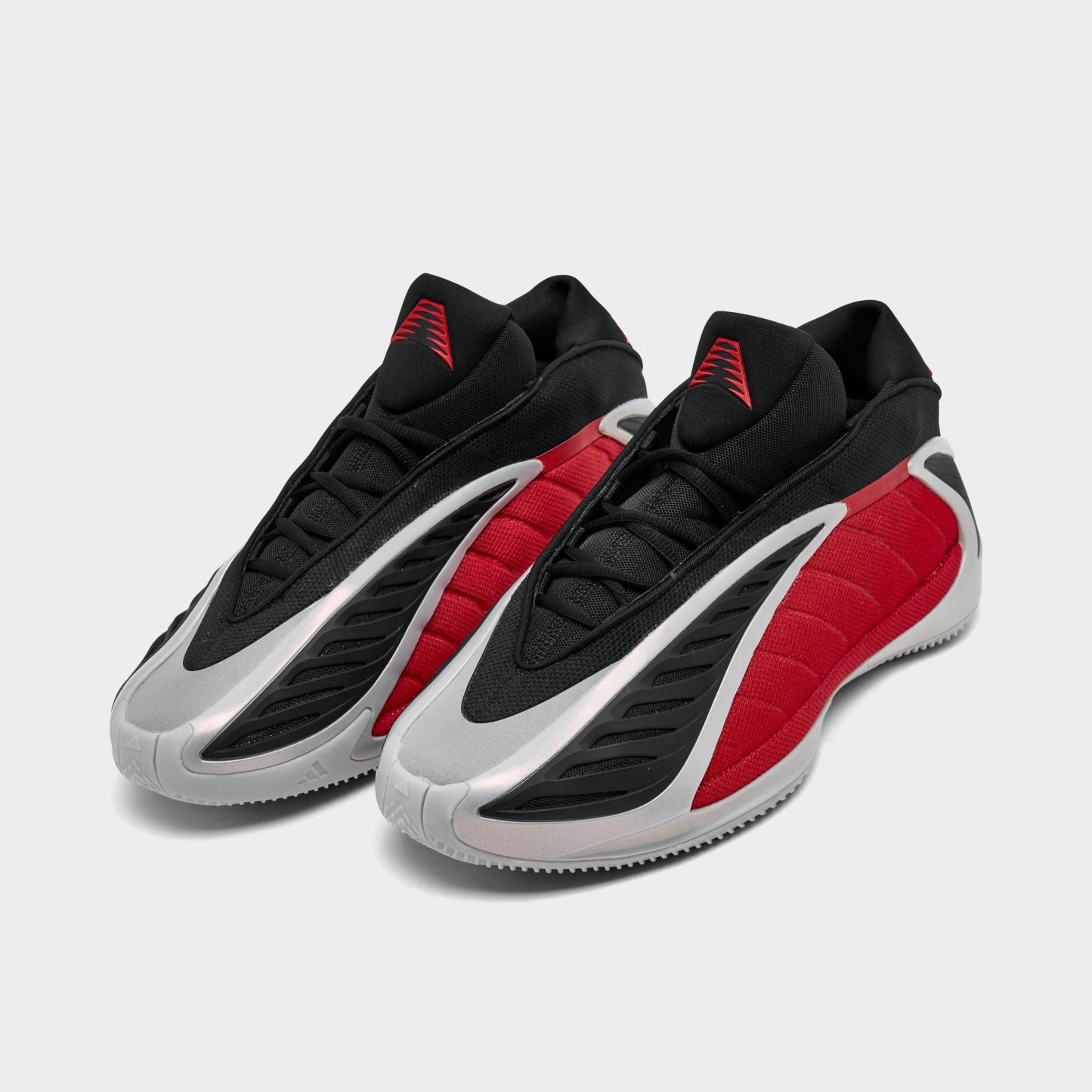 Men's adidas Anthony Edwards 2 Basketball Shoes - Silver Metallic/Pure Ruby/Core Black - Both shoes facing left