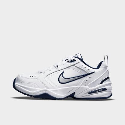 Men's Nithtke Air Monarch IV Casual Shoes (Wide Width 4E) - White/Midnight Navy/White/Metallic Silver - Left shoe facing left. Outside of the shoe.
