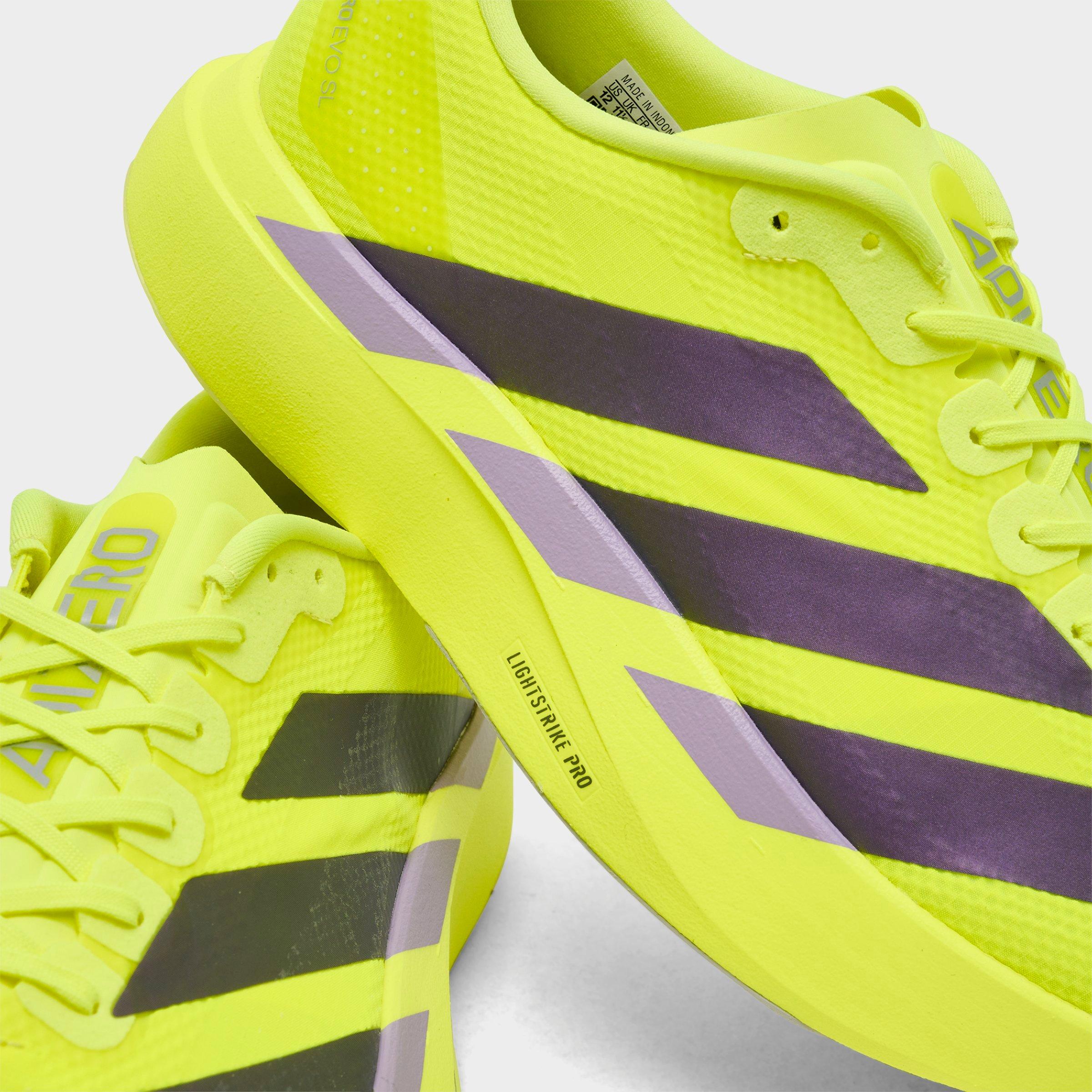 Men's adidas Adizero EVO SL Running Shoes - Part 1 - Solar Yellow/Aurora Plum/Powder Plum - Detail shot