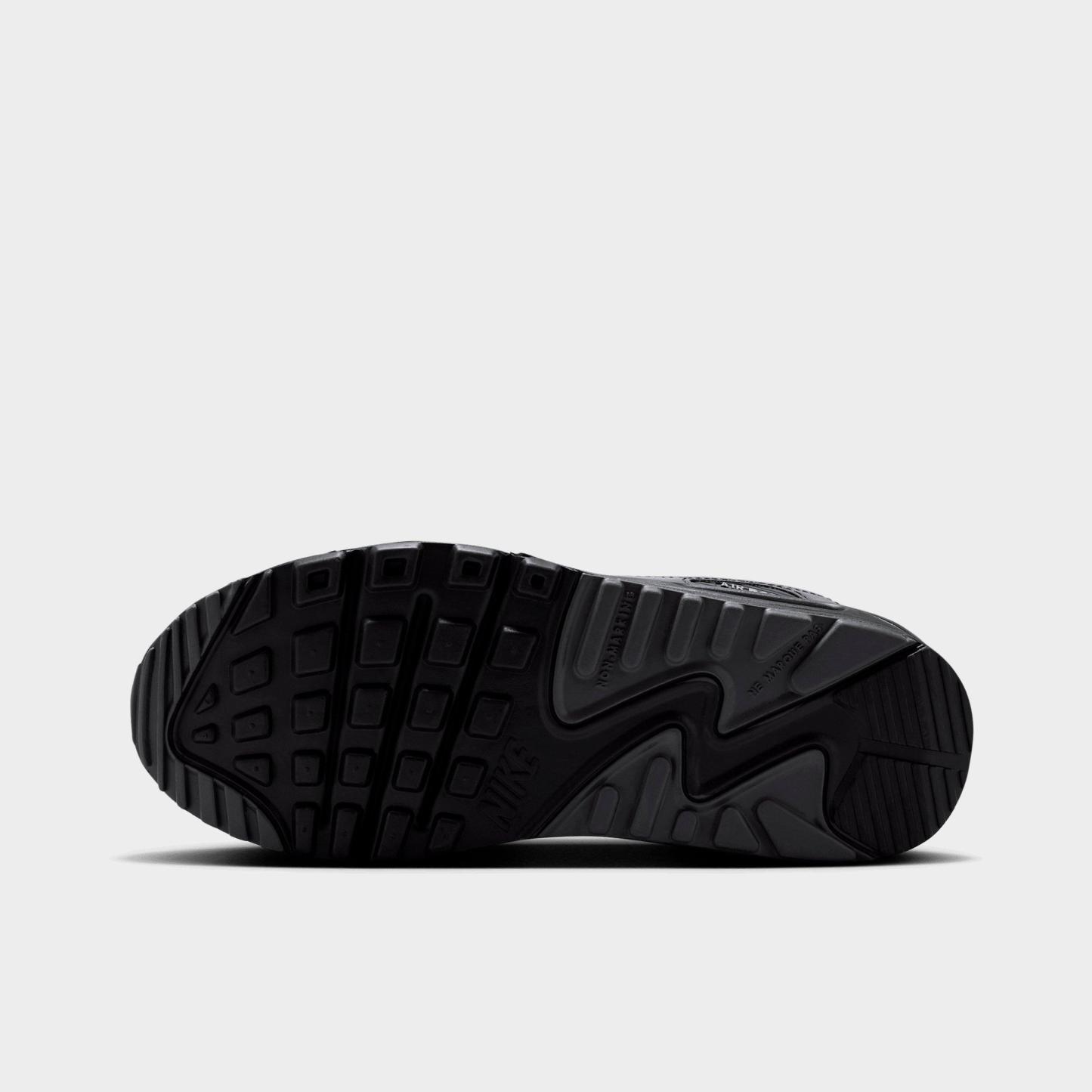 Big Kids' Nithtke Air Max 90 Casual Shoes - Black/Dark Smoke Grey/Light Carbon/Black - Bottom view