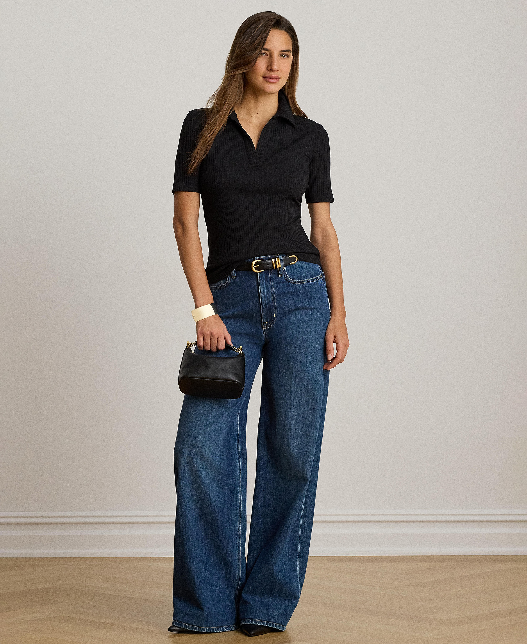 Lauren Ralph Lauren Women's Johnny Collar Polo T-Shirt - Black