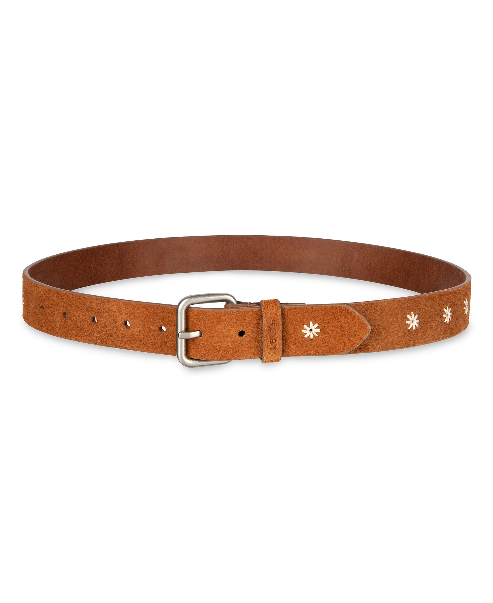 Levi's Women's Casual Floral Embroidered Belt - Tan Suede