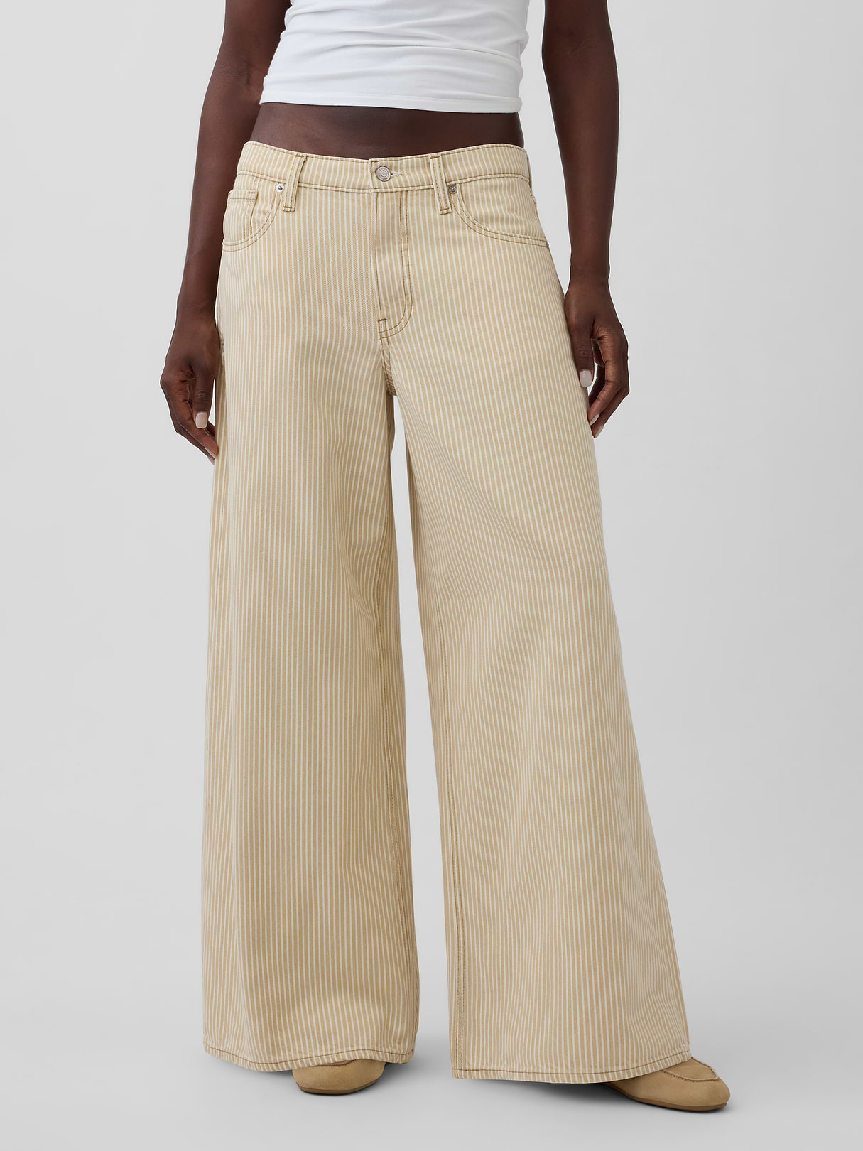 Low Slung Extra Baggy Jeans - Khaki tan stripe