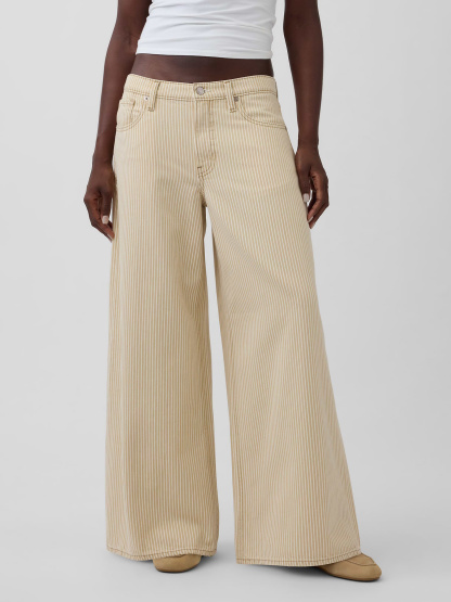 Low Slung Extra Baggy Jeans - Khaki tan stripe