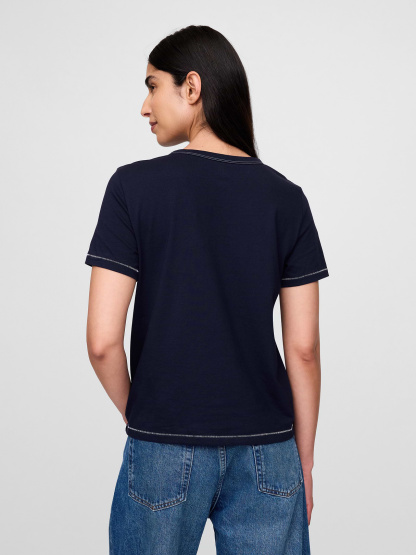 Organic Cotton VintageSoft T-Shirt - Navy blue with white trim