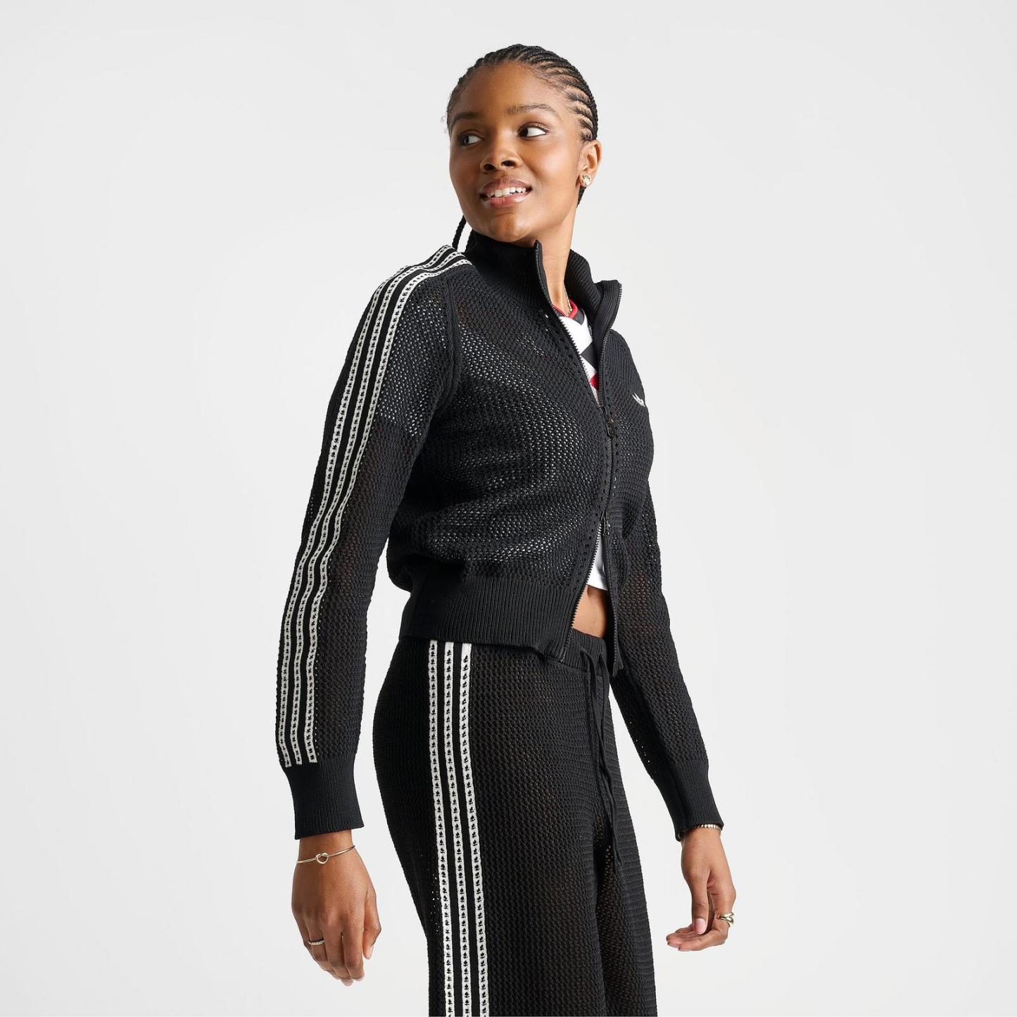 Women's adidas Originals Knitted Crochet Firebird Track Top - Black - view 3