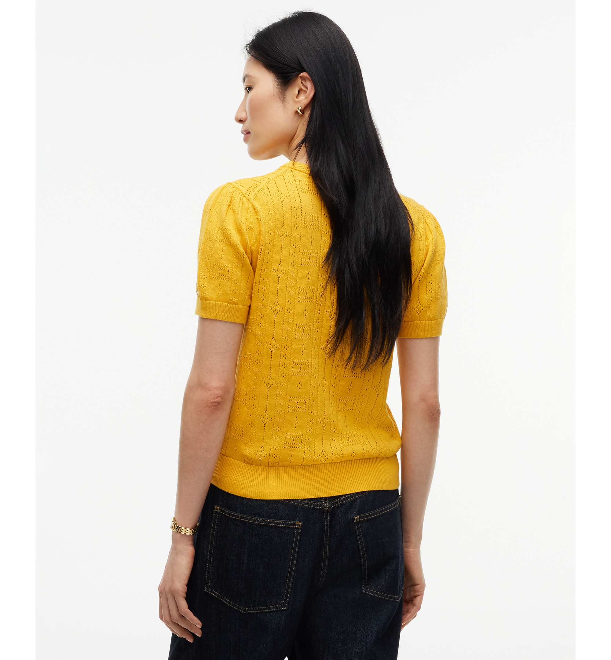 Tommy Hilfiger Women's Pointelle Puff-Sleeve Sweater - Coastal Yellow