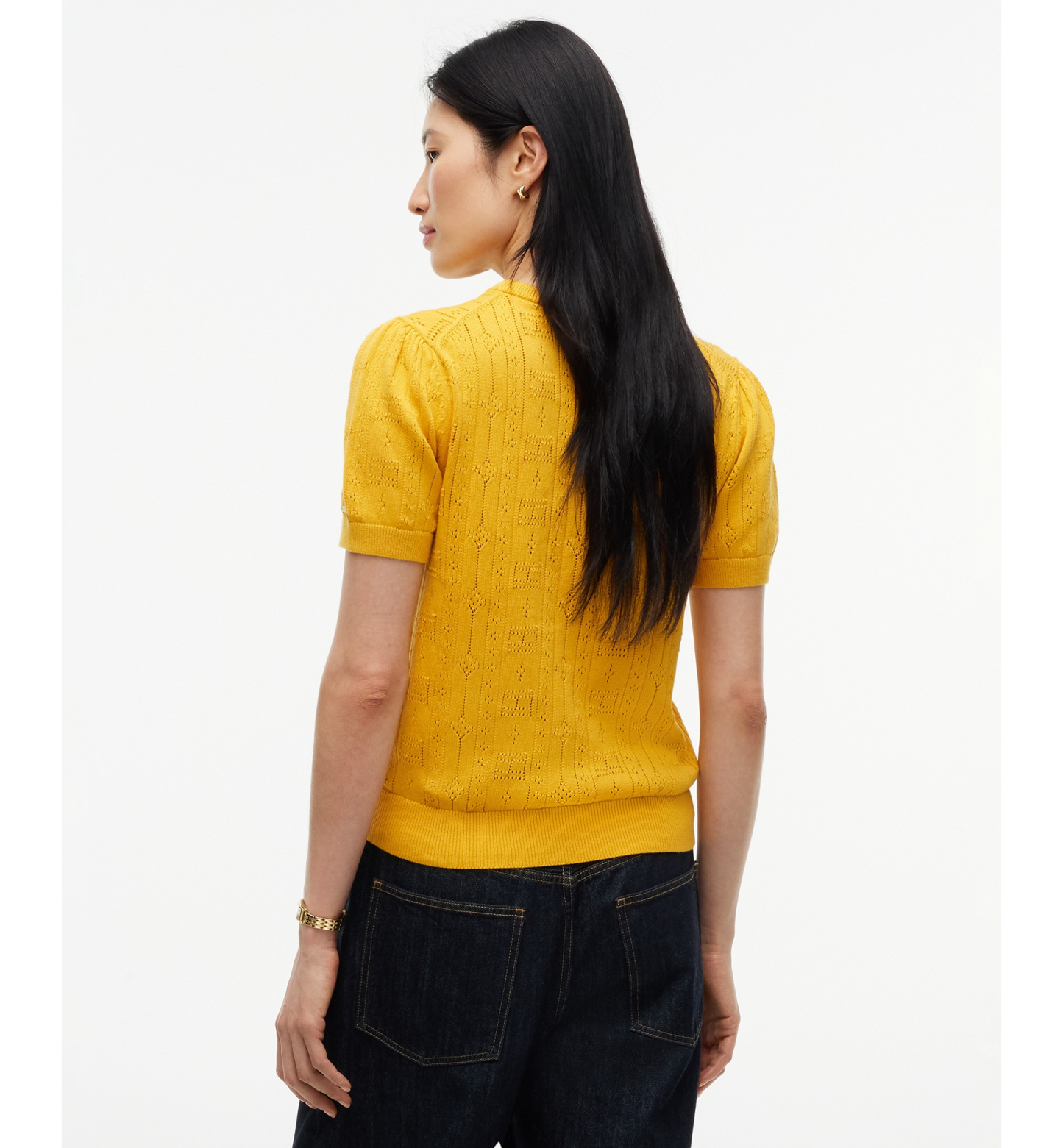 Tommy Hilfiger Women's Pointelle Puff-Sleeve Sweater - Coastal Yellow