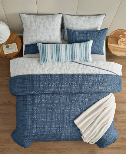 UGG® Devon Seersucker 2-Piece Comforter Set, Twin XL - Tahoe Blue