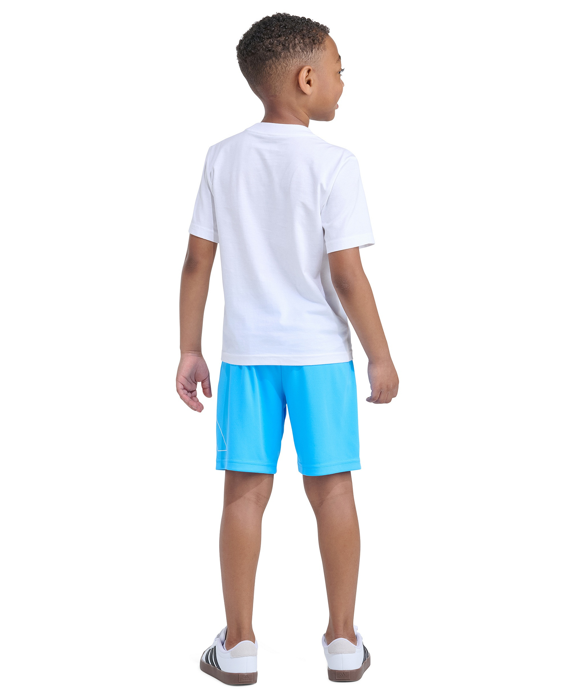 adidas Boys' 2T-7 Essential Graphic T-Shirt and Shorts, 2-Piece Set - White w/Blue