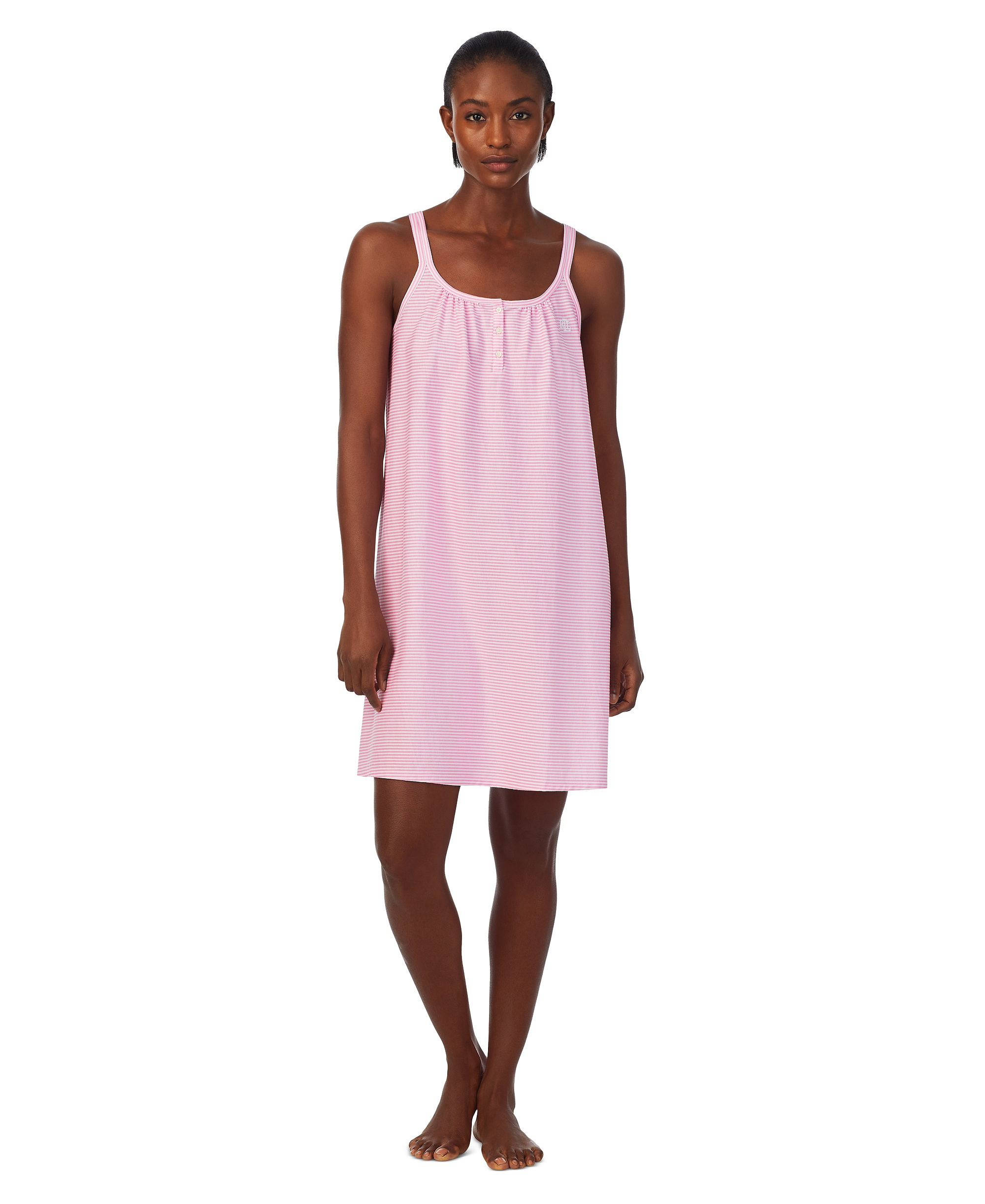 Lauren Ralph Lauren Cotton Knit Double-Strap Nightgown - Pink Stripe