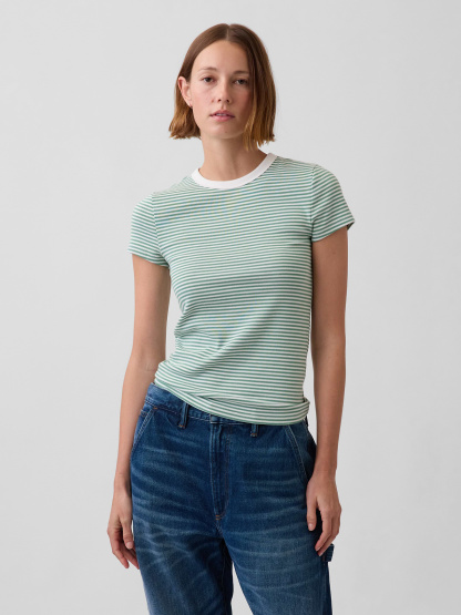 Modern Crew T-Shirt - Green & white stripe
