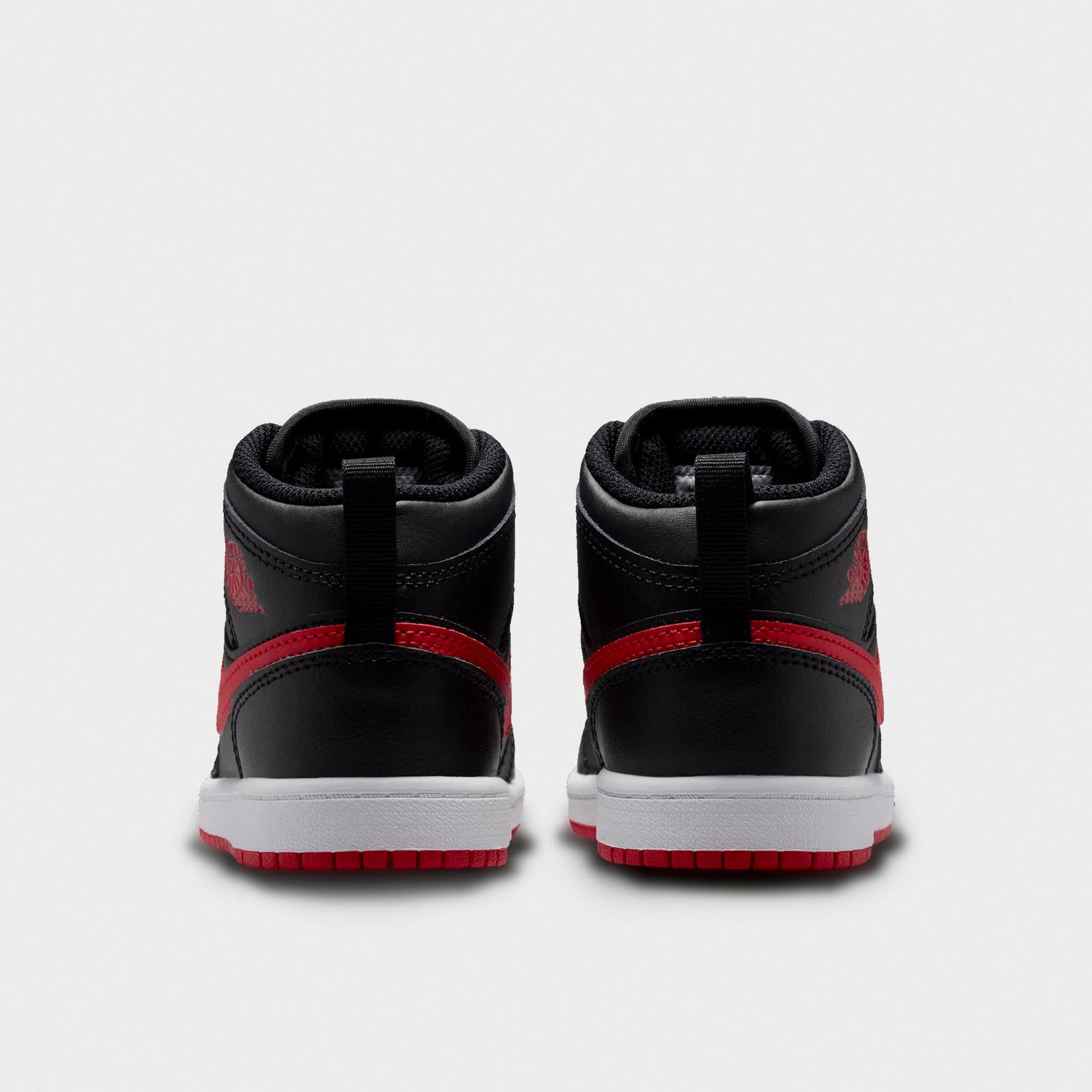 Little Kids' Air Jordan Retro 1 Mid Casual Shoes - Black/White/University Red - view 4