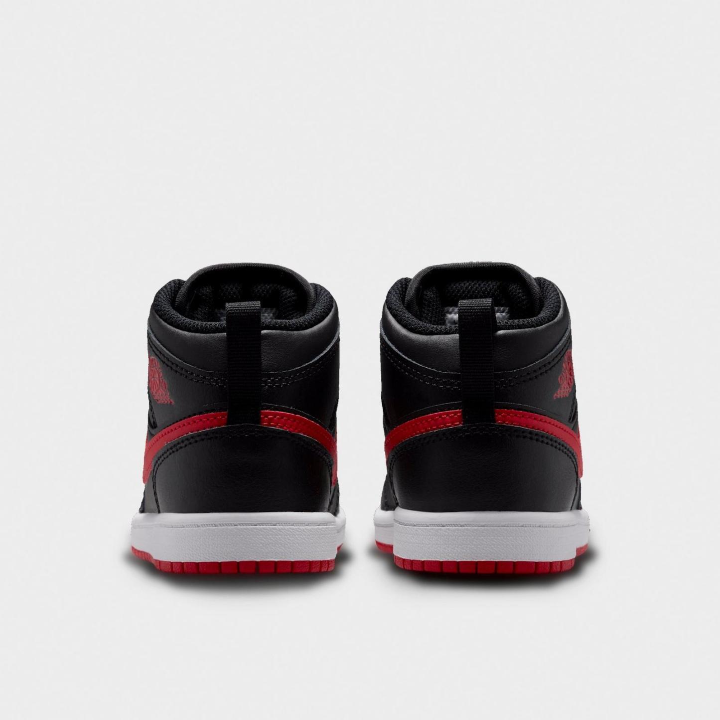 Little Kids' Air Jordan Retro 1 Mid Casual Shoes - Black/White/University Red - view 4