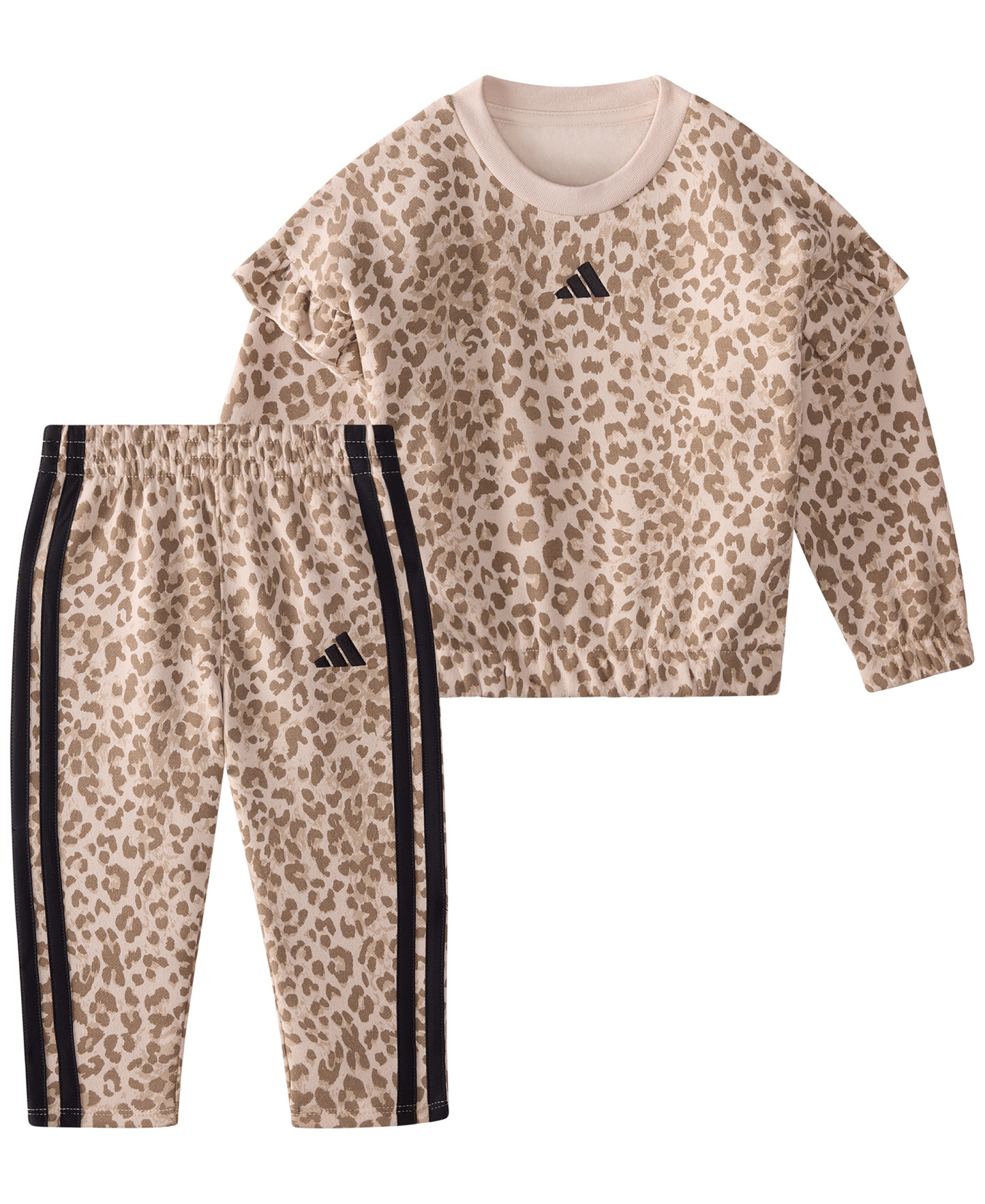adidas Baby Girls' Long-Sleeve Sweatshirt and Pants, 2-Piece Set - Med Beige