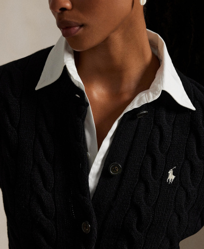 Polo Ralph Lauren Women's Cable-Knit Wool-Cashmere Cardigan Sweater - Polo Black