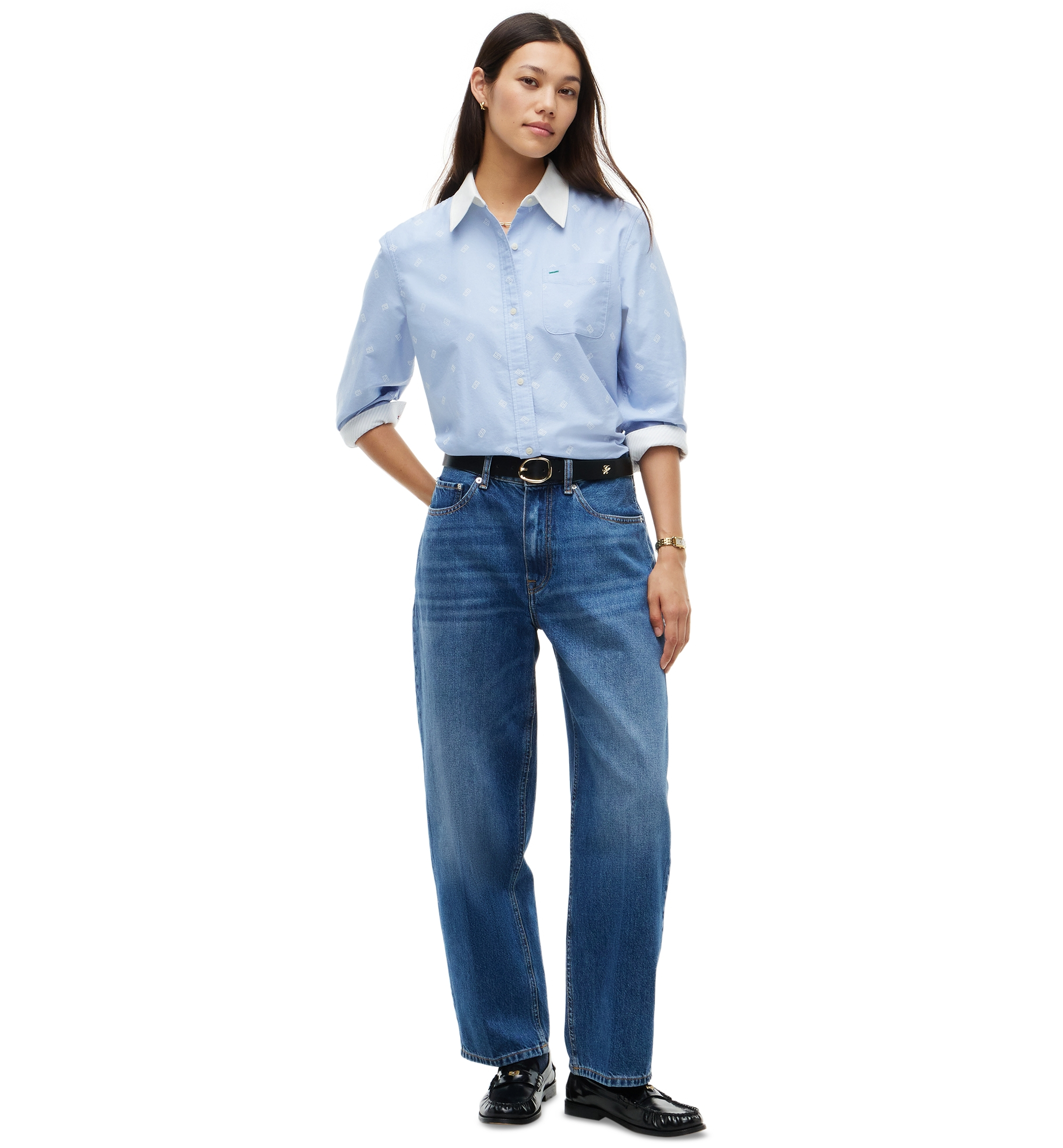 Tommy Hilfiger Women's American Icons Critter Long-Sleeve Oxford Shirt, Macy's Exclusive - Sky Blue Flag Critter