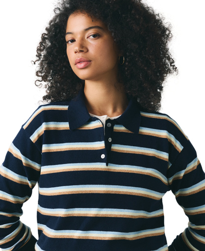 Levi's Premium Women's Long-Sleeve Polo Sweater - Jade Stripe Navy