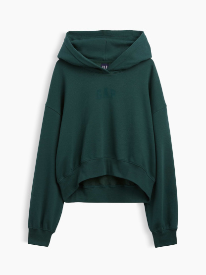 VintageSoft Crop Logo Hoodie - Dark green