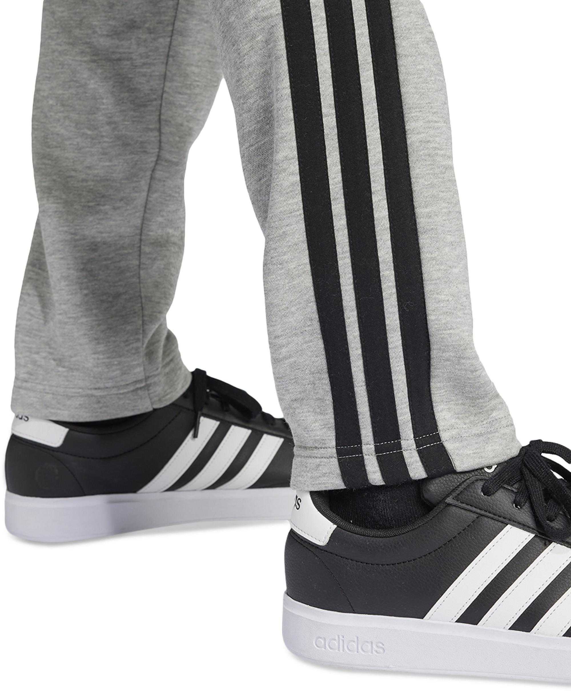 adidas Men's Essentials 3-Stripes Regular Open Hem Fleece Pants - Megh/Black