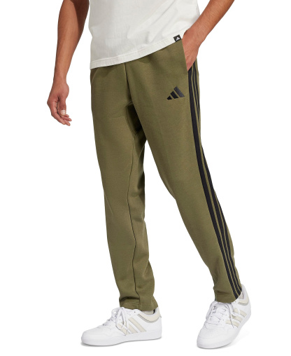 adidas Men's Essentials 3-Stripes Regular Open Hem Fleece Pants - Olive Strata
