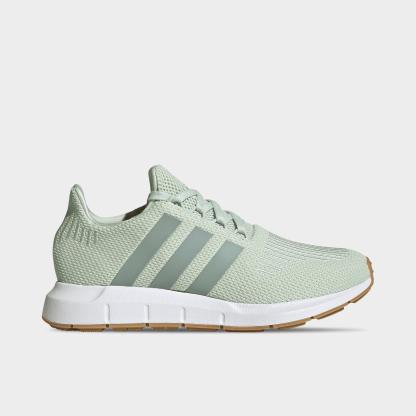 Women's adidas Swift Run 1.0 Casual Shoes - Linen Green/Wonder Sage/Cloud White - Left shoe facing left. Outside of the shoe.