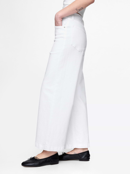 High Rise Stride Wide-Leg Ankle Jeans - Optic white