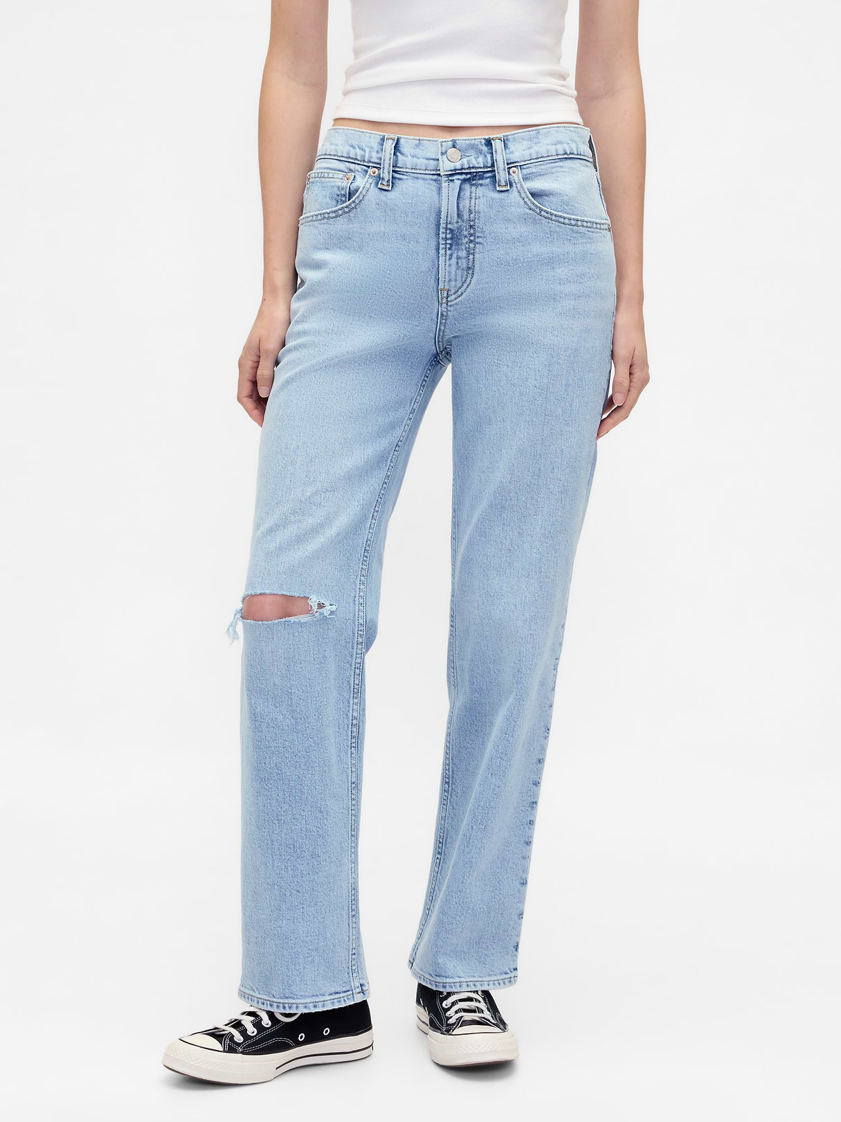 Mid Rise Corduroy Relaxed Straight Pants - Light indigo