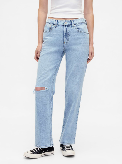 Mid Rise Corduroy Relaxed Straight Pants - Light indigo