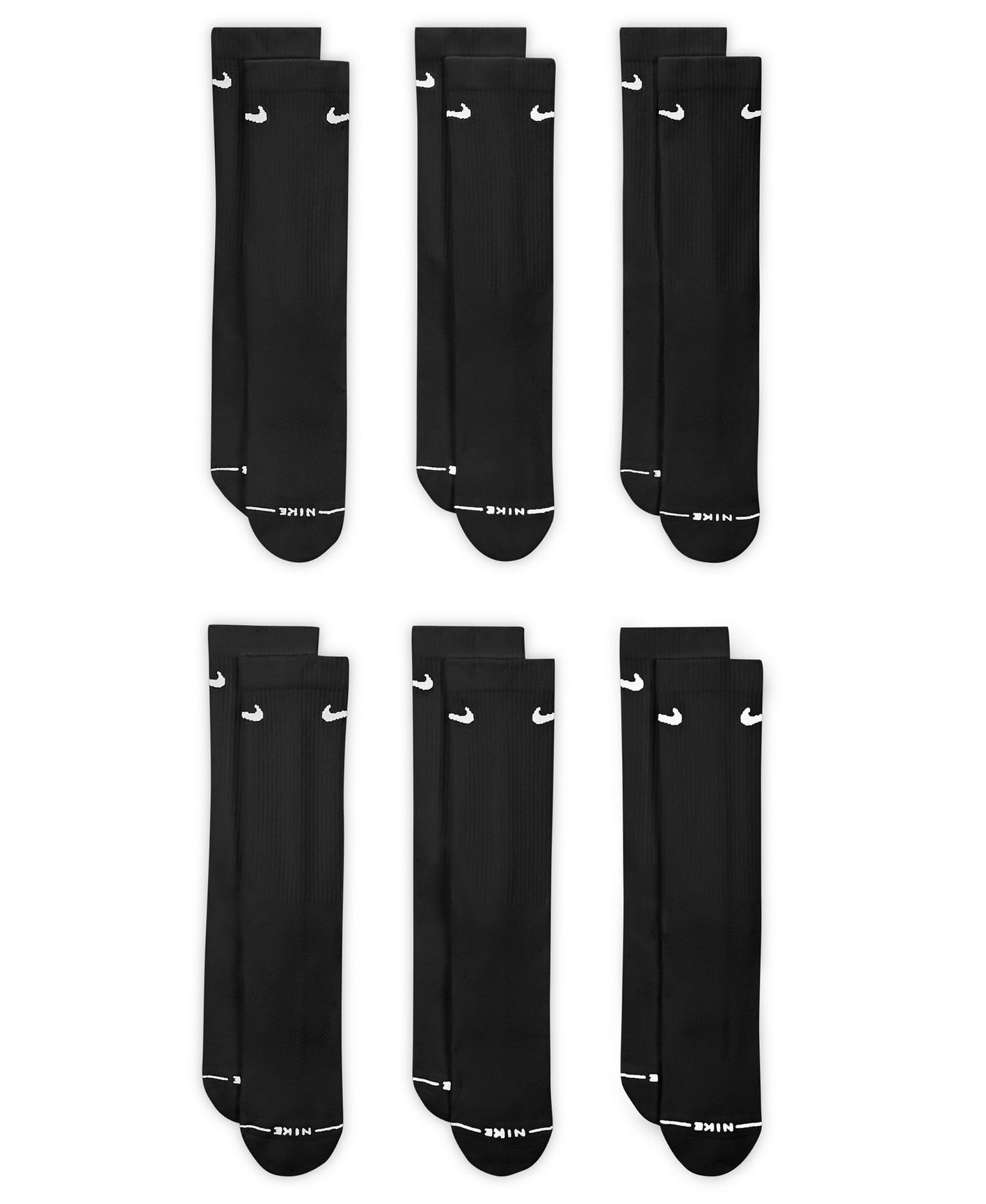 Nike Unisex Elevated Everyday Crew Socks, 6-Pack - Black