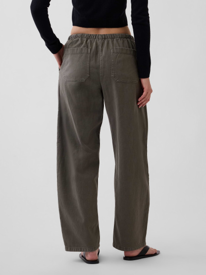 Easy Double-Knee Barrel Pants - Black moss green