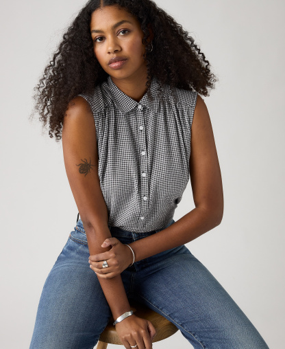 Levi's Women's Londynn Point Collar Relaxed-Fit Top - Patricia Check Anthracite Night