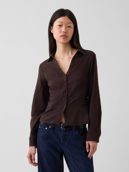 Textured Dobby Fitted Shirt - Terra brown
