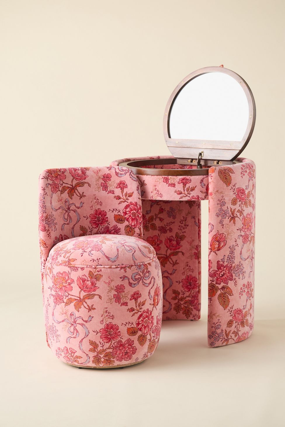 Jane Upholstered Vanity & Stool Set - Pink Floral - view 6