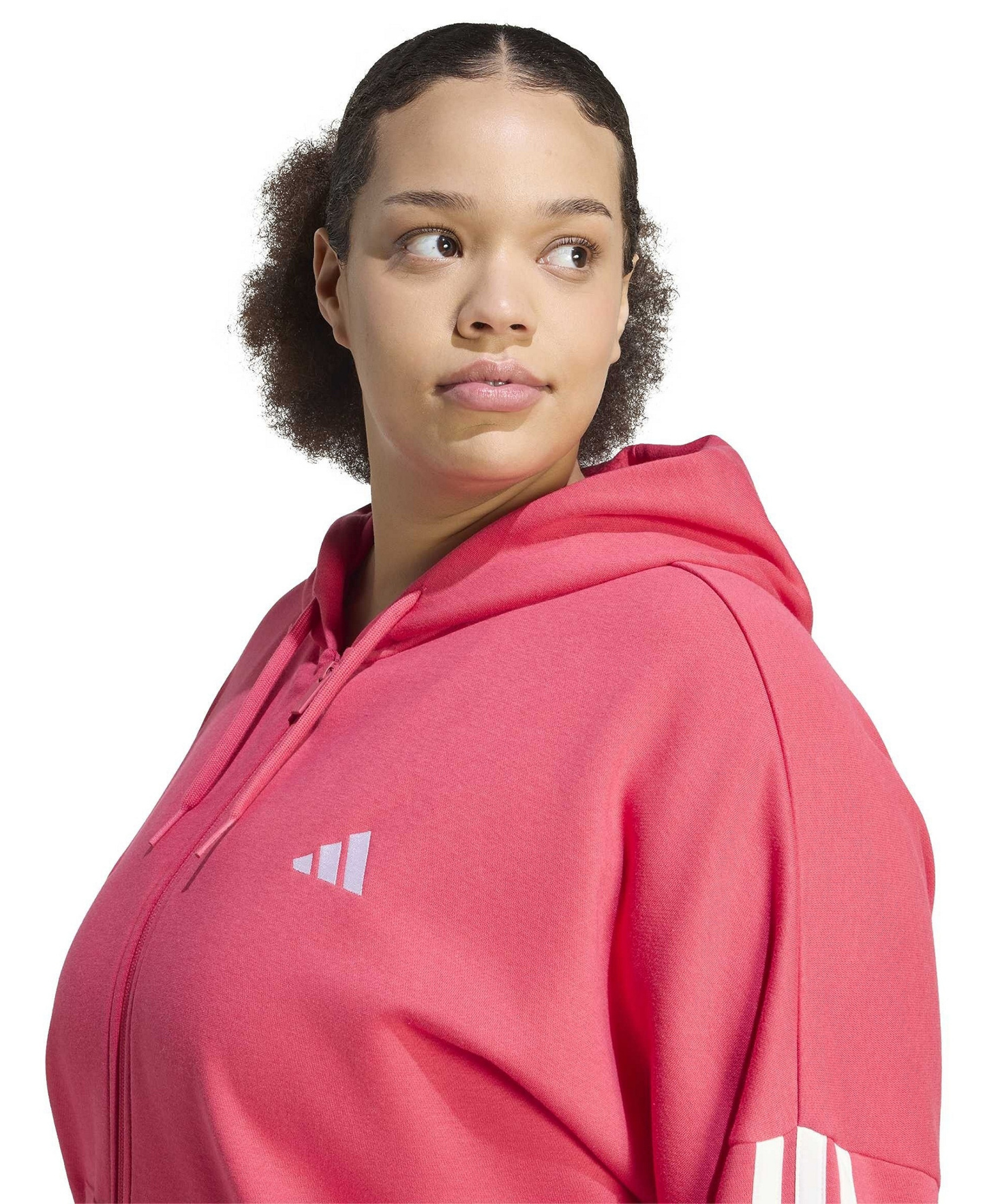 adidas Plus Size Essentials 3-Stripes Full-Zip Fleece Hoodie - Power Pink
