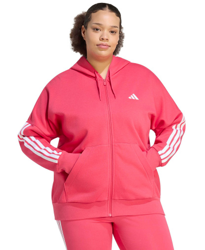 adidas Plus Size Essentials 3-Stripes Full-Zip Fleece Hoodie - Power Pink