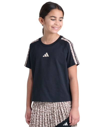 adidas Girls' 8-16 Print 3-Stripe Short-Sleeve Raglan T-Shirt - Black