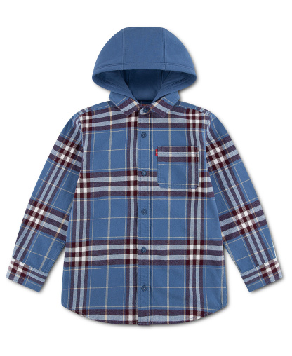 Levi's Boys' 2T-7 Hooded Plaid Flannel Shirt - Moonlight Blue
