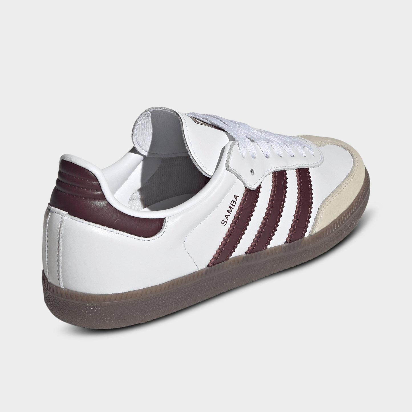 Women's adidas Originals Samba OG Casual Shoes - Part 1 - Cloud White/Maroon/Gum - Back view