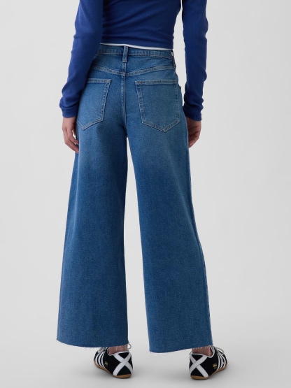 High Rise Stride Wide-Leg Ankle Jeans - Medium indigo